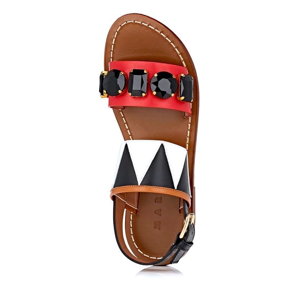 Marni | Jeweled Leather Flat Sandals | Size 38